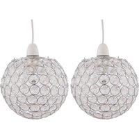First Choice Lighting Set of 2 Clear Jewelled Globe Light Shades in Silver