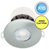 First Choice Lighting Set of 15 Fire Rated Brushed Steel LED Bathroom Recessed Downlights in Silver