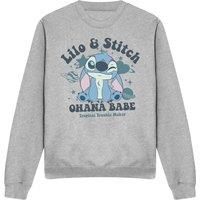 Disney Lilo & Stitch Ohana Babe Adults Crew Sweatshirt, Heather Grey | Size: Medium