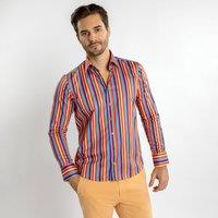 CLAUDIO LUGLI Men's Stripe Multicolor Print Shirt in Red | Size: 2XL