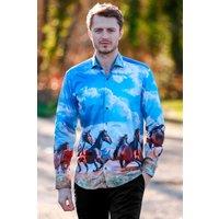 CLAUDIO LUGLI Men's Stallion Sunrise Placement Print in Brown | Size: XL