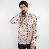 CLAUDIO LUGLI Men's Traditional Tattoo Art Print Shirt in Beige | Size: 2XL