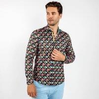 CLAUDIO LUGLI Men's Winter Rose Bouquet Print Shirt in Black | Size: 2XL