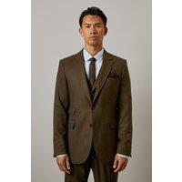 Burton Men's Khaki Tweed Look Tailored Fit Suit Jacket | Size: 46R