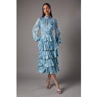 Coast Women's Jacquard Tiered Midi Dress in Ice Blue | Size: 12