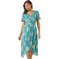 Roman Women's Jacquard Midi Wrap Dress in Blue | Size: 12