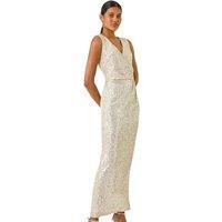 Roman Women's Sequin Twist Detail Maxi Dress in Silver | Size: 18