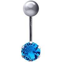 Jewelco London Women's 9ct White Gold 6mm CZ Solitaire Banana Belly Bar Piercing 10mm in Bright Blue