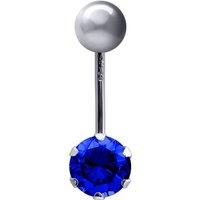 Jewelco London Women's 9ct White Gold 6mm CZ Solitaire Banana Belly Bar Piercing 10mm in Dark Blue