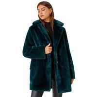Roman Women's Faux Fur Longline Coat in Emerald | Size: 14
