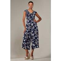 Jolie Moi Women's Frill Tie-front Jumpsuit in Mid Navy | Size: 12