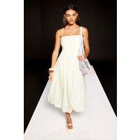 RUNWAY 1.8.1.8 Women's Tie Strap Pleat Detail Midi Dress in Lemon | Size: 12