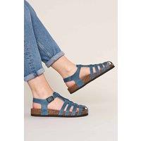 Moshulu Women's 'Yarmer' Leather Fisherman Cork Sandals in Blue | Size: 6.5