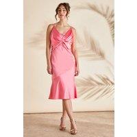 Coast Women's Lace Insert Satin Fitted Dress in Peach | Size: 12