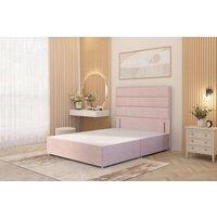 Somnior Chambery Divan Bed Frame with Floor Standing Headboard Plush Velvet in Pink | Size: Super King
