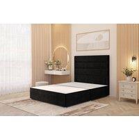 Somnior Chambery Divan Bed Frame with Floor Standing Headboard Plush Velvet in Black | Size: Super King