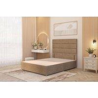 Somnior Chambery Divan Bed Frame with Floor Standing Headboard Plush Velvet in Beige | Size: Super King