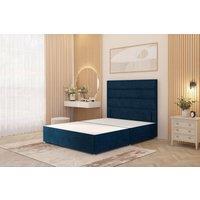 Somnior Chambery Divan Bed Frame with Floor Standing Headboard Plush Velvet in Navy | Size: Super King