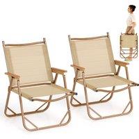 Gymax Folding Camp Chairs Set of 2 Outdoor Lightweight Beach Chairs-Beige in Beige