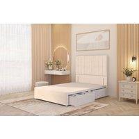 Somnior Alexas Divan 2 Draw Bed Base with Floor Standing Headboard Plush Velvet in Ivory | Size: Single