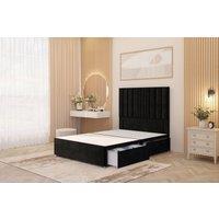 Somnior Alexas Divan 2 Draw Bed Base with Floor Standing Headboard Plush Velvet in Black | Size: Super King