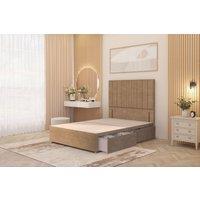 Somnior Alexas Divan 2 Draw Bed Base with Floor Standing Headboard Plush Velvet in Beige | Size: Single