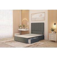 Somnior Alexas Divan 2 Draw Bed Base with Floor Standing Headboard Linen Fabric in Mid Grey | Size: Single