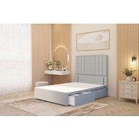 Somnior Alexas Divan 2 Draw Bed Base with Floor Standing Headboard Linen Fabric in Light Grey | Size: Single