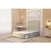 Somnior Alexas Divan 2 Draw Bed Base with Floor Standing Headboard Linen Fabric in Beige | Size: King