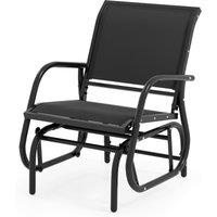Gymax Swing Glider Chair Outdoor Rocking Chair With Study Metal Frame-Black in Black
