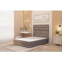 Somnior Chambery Divan Bed Frame with Floor Standing Headboard Tweed Fabric in Brown | Size: Single