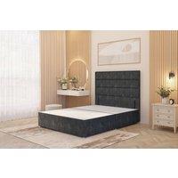 Somnior Chambery Divan Bed Frame with Floor Standing Headboard Tweed Fabric in Charcoal | Size: Small Single