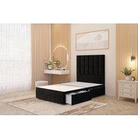 Somnior Austin 2 Drawer Divan Bed Base & 54 Floor Standing Headboard Velvet in Black | Size: Small Single