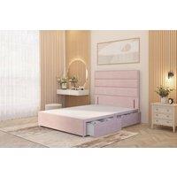 Somnior Chambery Divan Bed Frame 2 Draw with Floor Standing Headboard Velvet in Pink | Size: Single