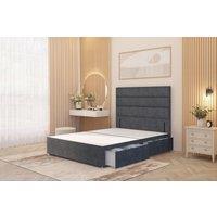 Somnior Chambery Divan Bed Frame 2 Draw with Floor Standing Headboard Velvet in Charcoal | Size: Single