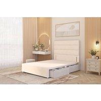 Somnior Chambery Divan Bed Frame 2 Draw with Floor Standing Headboard Velvet in Ivory | Size: Single