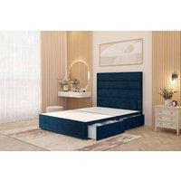 Somnior Chambery Divan Bed Frame 2 Draw with Floor Standing Headboard Velvet in Navy | Size: King