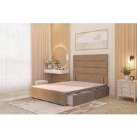 Somnior Chambery Divan Bed Frame 2 Draw with Floor Standing Headboard Velvet in Beige | Size: Small Single