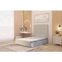 Somnior Eleanor Divan Base 4 Drawers & 54 Floor Standing Headboard Tweed Fabric in Natural | Size: Super King