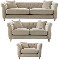 Elsie Plush Velvet Fabric Chesterfield Putty 3 Piece Sofa Suite 3 2 1
