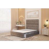 Somnior Chambery Divan Bed Frame 2 Drawers with Floor Standing Headboard Tweed in Brown | Size: Small Single