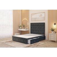Somnior Chambery Divan Bed Frame 2 Drawers with Floor Standing Headboard Tweed in Charcoal | Size: Single