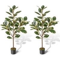 Gymax 2 Pack Artificial Plant Bird of Paradise 130cm Tall Tropical Palm Tree in Green