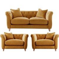 Elsie Plush Velvet Fabric Chesterfield Ochre Mustard 3 Piece Sofa Suite 2 1 1