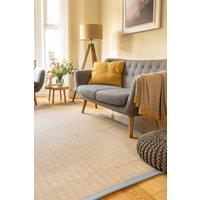 Kukoon Natural Golden Beige Jute Micro Woven Herringbone Pattern Cotton Border Area Rug in Grey | Size: 80 cm x 150 cm