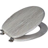 Showerdrape Oxford Grey Oak Wooden Toilet Seat with Chrome Hinges in Light Grey