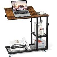 Costway C-Shaped Adjustable Bedside Table Couch Table w/ Wheels & Tiltable Tabletop in Brown