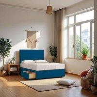 Knight Sleep York Hybrid Sprung Orthopaedic Bed Set No Drawers & 54Headboard Plush in Navy | Size: Small Single