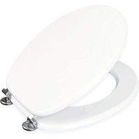 Showerdrape Oxford Mahogany Wooden Toilet Seat with Chrome Hinges in White