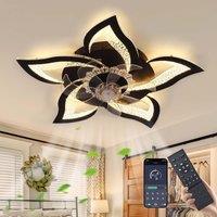 Dimmable Led Ceiling Fan with Lamp 6 Adjustable Wind Speed Black